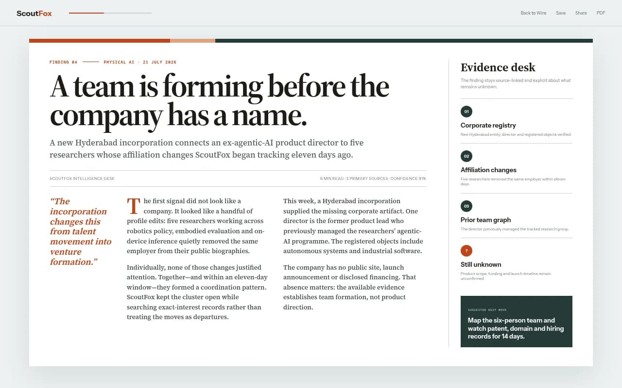 ScoutFox finding presented as a source-linked evidence dossier